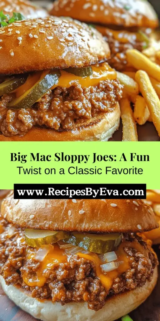 Craving a flavorful twist on classic comfort food? Try this Big Mac Sloppy Joes recipe that combines the iconic taste of a Big Mac with the messy goodness of Sloppy Joes. It's a family-friendly meal that’s quick to prepare, featuring juicy ground beef, tangy dill pickles, and a creamy secret sauce that replicates the beloved burger. Perfect for casual weeknight dinners or gatherings, this dish will have everyone asking for seconds. Get ready to enjoy a hearty, delicious meal the whole family will love!