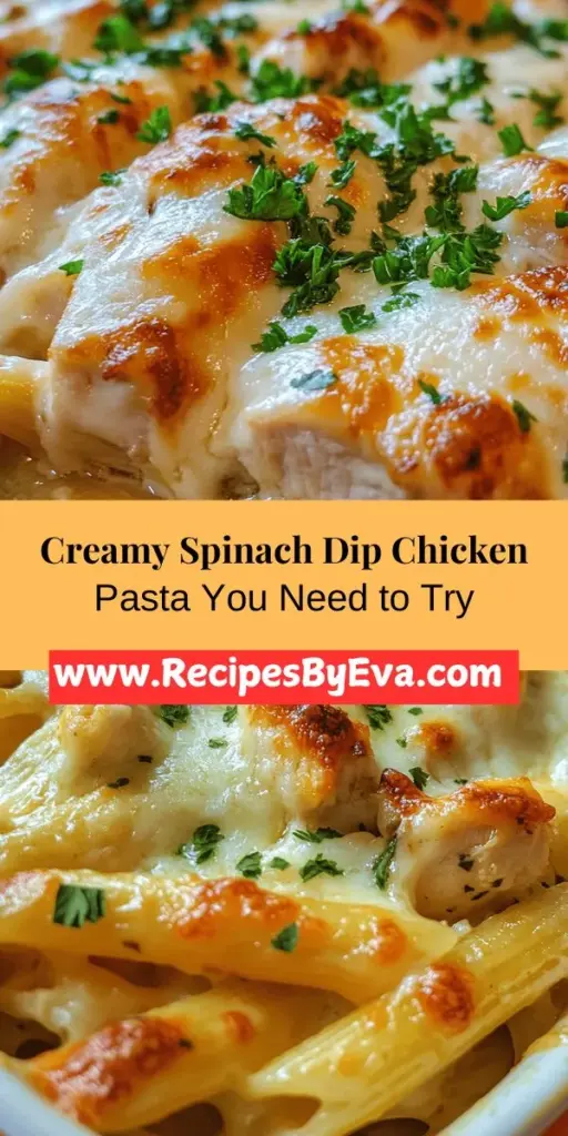 Discover the ultimate comfort food with this Spinach Dip Chicken Pasta recipe! Combining creamy spinach dip flavors with tender chicken and pasta, this dish is as visually appealing as it is delicious. Perfect for family dinners or potlucks, it's sure to impress everyone at the table. Get ready to enjoy a delightful blend of flavors and textures that will warm your heart. Try it out today! #SpinachDipChickenPasta #ComfortFood #EasyRecipes #DinnerInspiration #PastaLovers