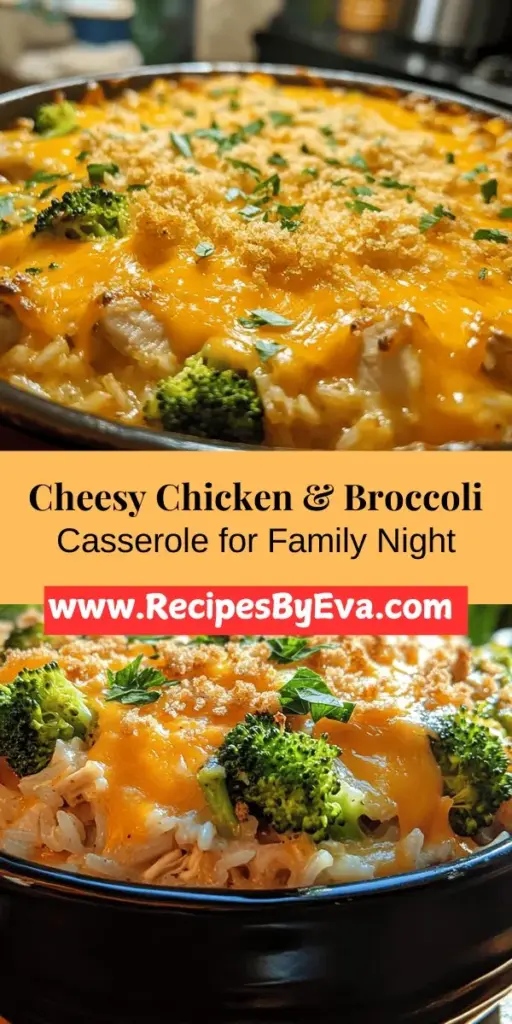 Discover the delightful flavors of Cheesy Chicken & Broccoli Rice Casserole, the ultimate weeknight comfort food! This family-friendly dish combines tender chicken, vibrant broccoli, fluffy rice, and a creamy cheese sauce, making it both nutritious and satisfying. Perfect for busy evenings, it's easy to prepare ahead of time, saving you time in the kitchen. Elevate your meals with this one-dish wonder! #Casserole #FamilyMeal #ComfortFood #CheesyGoodness #WeeknightDinner