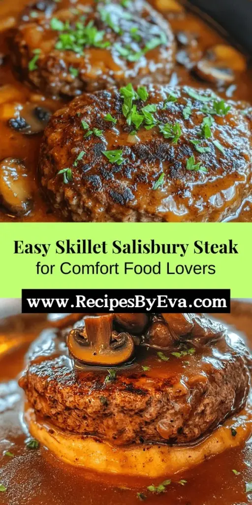 Dive into the heartwarming world of classic Salisbury steak with a simple yet flavorful skillet recipe that brings comfort to your dinner table. This dish features seasoned ground beef patties smothered in a rich mushroom gravy, perfect for creating family memories and delightful meals. Easy to prepare, it combines essential ingredients like breadcrumbs, onions, and Worcestershire sauce for a savory twist. Serve alongside creamy mashed potatoes or steamed vegetables for a wholesome dining experience. Make this nostalgic dish a staple in your kitchen, and enjoy the warmth of home-cooked meals shared with loved ones.