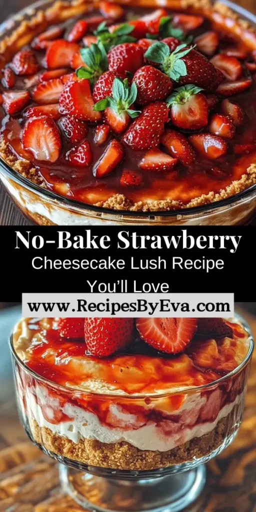 Indulge in the delightful Strawberry Cheesecake Lush, a no-bake dessert that's perfect for warm days and special gatherings. This layered treat combines a crunchy graham cracker crust with a creamy cheesecake filling and vibrant fresh strawberries. It's easy to make and requires no baking, making it ideal for family picnics or holiday celebrations. With its beautiful presentation and delicious flavors, it's sure to be a crowd-pleaser. Enjoy this stunning dessert that balances sweetness and creaminess in every bite!