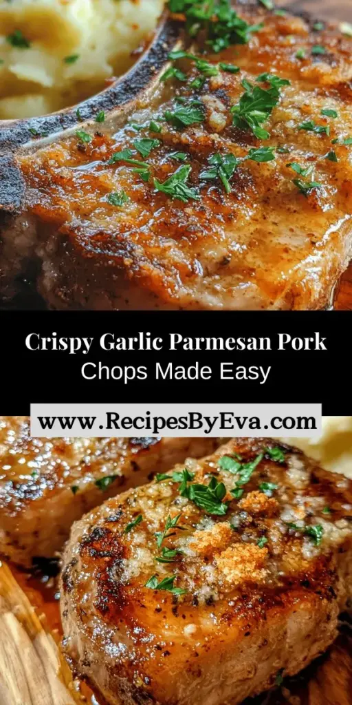 Looking for a quick weeknight dinner? Try these Crispy Garlic Parmesan Pork Chops! This easy recipe features tender, juicy pork chops coated in a crunchy, flavorful breading of panko, Parmesan, and garlic. Perfect for families or entertaining, these chops are a delicious way to elevate your meal with minimal effort. Pair them with your favorite sides for a satisfying feast. Discover the joy of cooking with this irresistible dish! #PorkChops #DinnerIdeas #EasyRecipes #CrispyCooking #GarlicParmesan