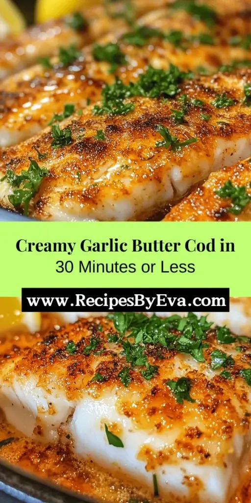 Indulge in the rich flavors of Garlic Butter Cod Delight, a perfect meal for busy nights that packs a gourmet punch! This quick recipe showcases tender cod fillets enhanced by the aromatic combination of garlic and butter, making it both nutritious and delicious. Packed with omega-3s and essential vitamins, cod is a smart choice for your health. Ready in just 30 minutes, it’s ideal for anyone craving a tasty fish dish. #GarlicButterCod #HealthyEating #QuickRecipes #SeafoodDinner #Foodie