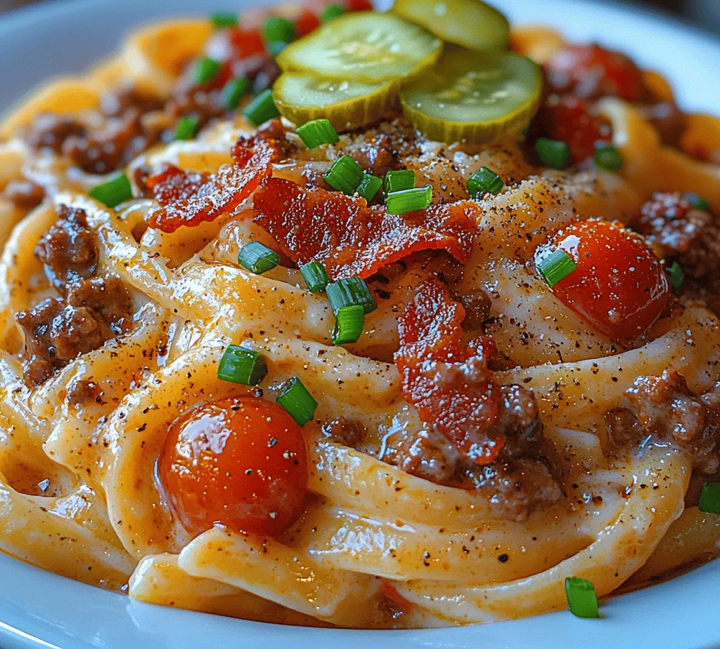 If you're looking for a dish that combines comfort, flavor, and a touch of indulgence, look no further than Loaded Bacon Cheeseburger Alfredo Pasta. This mouthwatering recipe is a delightful fusion of classic American flavors, seamlessly blending the hearty elements of a cheeseburger with the creamy goodness of Alfredo sauce. The combination of tender fettuccine pasta, savory ground beef, crispy bacon, and rich cheeses creates a meal that is not only satisfying but also incredibly delicious.