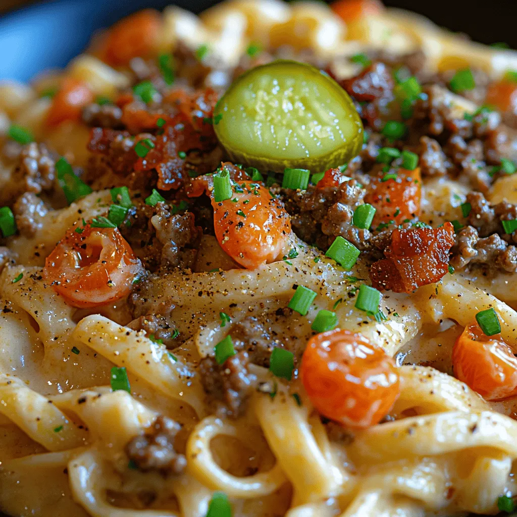 If you're looking for a dish that combines comfort, flavor, and a touch of indulgence, look no further than Loaded Bacon Cheeseburger Alfredo Pasta. This mouthwatering recipe is a delightful fusion of classic American flavors, seamlessly blending the hearty elements of a cheeseburger with the creamy goodness of Alfredo sauce. The combination of tender fettuccine pasta, savory ground beef, crispy bacon, and rich cheeses creates a meal that is not only satisfying but also incredibly delicious.