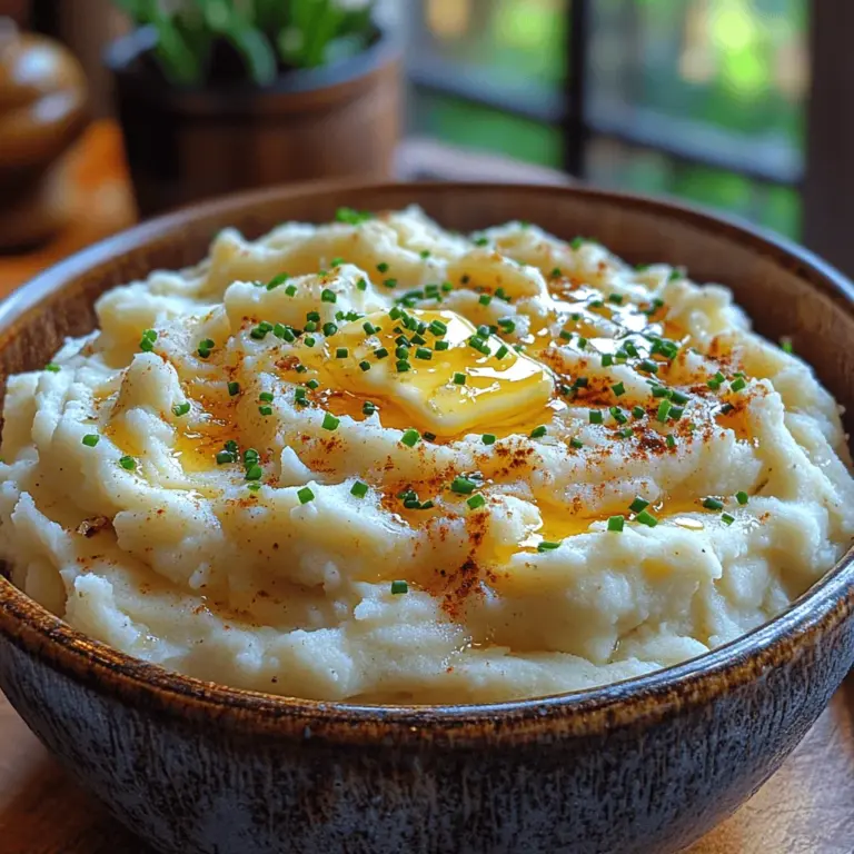 Creamy garlic mashed cauliflower is not just a substitute; it’s a dish that stands on its own, showcasing the versatility of cauliflower in modern cooking. This dish manages to capture the essence of traditional mashed potatoes with its velvety texture and a robust garlic flavor, making it an appealing side dish for a variety of meals. Whether you’re serving it alongside a juicy roast chicken, a hearty steak, or a vibrant vegetable platter, this creamy delight fits seamlessly into any dining experience.