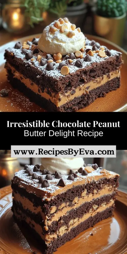 Indulge in the ultimate comfort dessert with this easy-to-make Chocolate Peanut Butter Delight. This rich, moist cake combines the luscious flavors of chocolate and creamy peanut butter for a mouthwatering treat that's perfect for any occasion. Whether it's a birthday party, a family gathering, or a simple night in, this dessert is sure to impress. Discover how to create gooey pockets of sweetness in every bite and elevate your dessert game today!