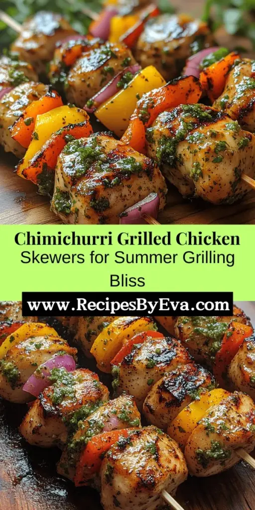 Discover the delightful flavors of summer with Chimichurri Grilled Chicken Skewers! This vibrant dish combines juicy chicken thighs marinated in zesty chimichurri sauce with colorful peppers and onions, all grilled to perfection. Learn how to prepare this Argentine-inspired recipe, customize your sauce, and master grilling techniques. Perfect for barbecues or cozy dinners, these skewers are not only visually appealing but also packed with flavor and health benefits. Get ready to impress your family and friends with this delicious meal!