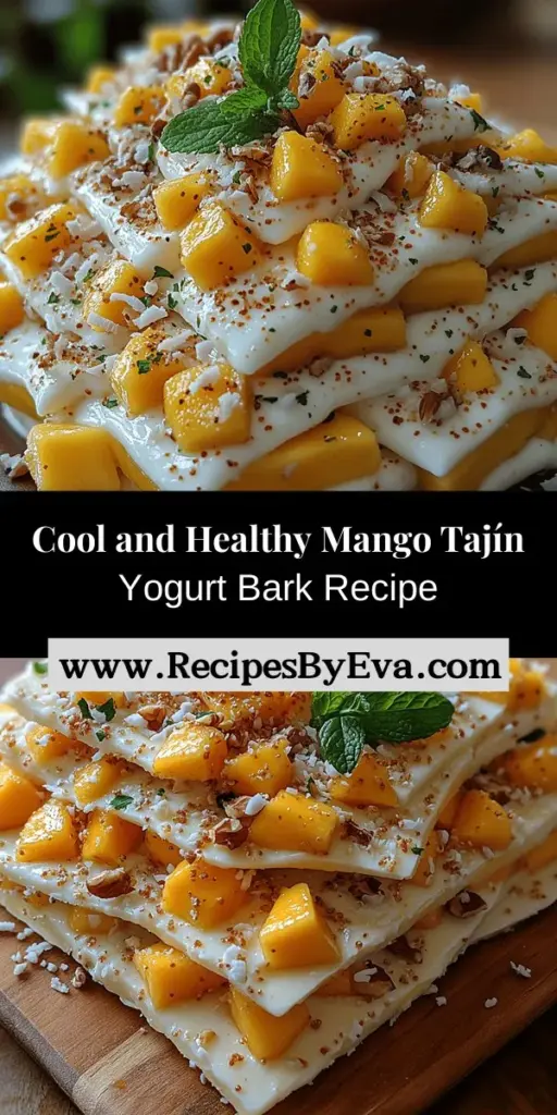 Indulge in the refreshing taste of Mango Tajín Yogurt Bark, a frozen treat that masterfully blends sweet and spicy flavors. Made with creamy Greek yogurt, ripe mango, and a hint of zesty Tajín seasoning, this delicious snack is not only satisfying but also nutritious. Perfect for family gatherings or a fun treat for kids, this yogurt bark offers a burst of vibrant colors and textures. Surprise your taste buds and nourish your body with each bite of this easy-to-make delight.