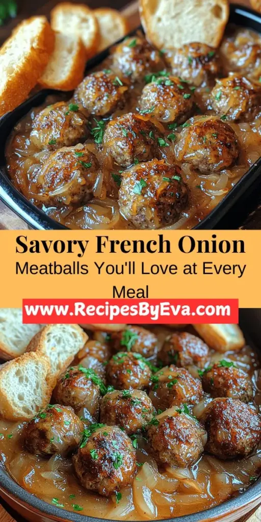 Discover the delicious fusion of classic French onion soup and savory meatballs in this easy-to-follow recipe for Savory French Onion Meatballs. Perfect for cozy family dinners or entertaining, these meatballs combine tender ground beef and pork with sweet caramelized onions, creating a flavor-packed dish everyone will love. Serve them over creamy mashed potatoes, in a hearty sub, or as appetizers at your next gathering. Transform your mealtime with this comforting recipe!