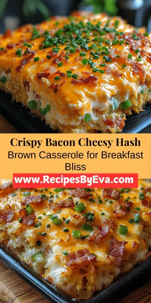 Discover the ultimate breakfast comfort with our Crispy Bacon & Cheesy Hash Brown Delight. This hearty casserole blends the satisfying crunch of crispy bacon with gooey melted cheese and hearty hash browns, creating a warm, delicious dish perfect for family gatherings or meal prepping. Infused with fresh veggies and spices, this versatile recipe caters to various tastes. Enjoy an easy, satisfying breakfast that’s sure to impress everyone at the table!