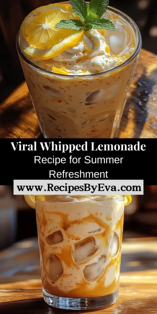Discover the latest summer sensation: whipped lemonade! This creamy, refreshing twist on classic lemonade has taken social media by storm with its vibrant layers and tantalizing taste. Made from freshly squeezed lemons, sugar, heavy cream, and a splash of vanilla, it’s perfect for any gathering. Learn how to craft this indulgent drink at home with our easy step-by-step guide. Impress your friends with this gorgeous and delicious beverage that's sure to cool you down on warm afternoons!