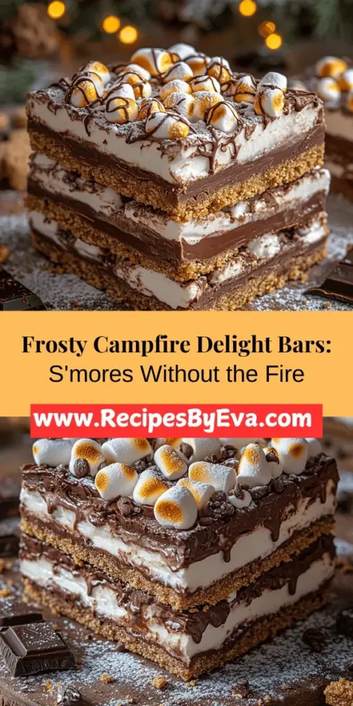 Experience the magic of s’mores anytime with Frosty Campfire Delight Bars! These no-campfire dessert bars combine the classic flavors of gooey marshmallows, rich chocolate, and crunchy graham crackers into a refreshing treat you can enjoy year-round. Simple to make and easily customizable, they are perfect for any gathering or cozy night in. Create sweet memories in your kitchen and impress friends and family with this delightful dessert!