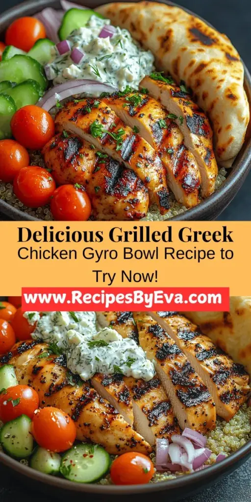 Discover the irresistible flavors of the Grilled Greek Chicken Gyro Bowl, a perfect combination of marinated chicken, fresh vegetables, and creamy tzatziki sauce. This Mediterranean-inspired dish is not only visually appealing but also packed with nutrients. Enjoy the heart-healthy benefits of olive oil, the tanginess of lemon, and the freshness of herbs in each bite. Perfect for a nutritious weeknight dinner or an impressive gathering, this bowl celebrates the rich culinary traditions of Greece. Try it today for a delicious and satisfying meal!