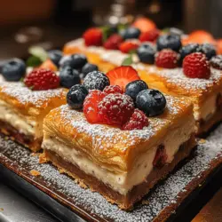 Welcome to the delightful world of desserts, where sweet indulgences meet the joy of baking! Today, we are diving into the creation of Creamy Crescent Cheesecake Bars—a dessert that is not only delicious but also incredibly easy to make. These bars beautifully combine the flaky texture of crescent roll dough with a rich, creamy cheesecake filling, making them an instant crowd-pleaser. Whether you are hosting a family dinner, attending a potluck, or simply craving a sweet treat at home, these cheesecake bars are the perfect choice.