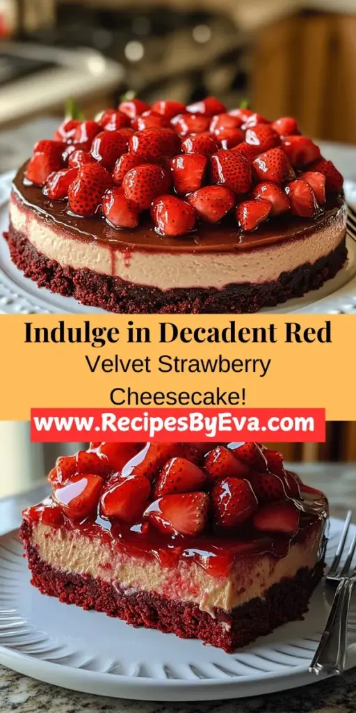Indulge in the ultimate dessert experience with this Decadent Red Velvet Strawberry Cheesecake recipe! Featuring a rich red velvet crust and a creamy strawberry cheesecake filling, this stunning treat is perfect for any celebration. With its delicious blend of chocolatey and fruity flavors, every bite is a delight. Impress your guests and satisfy your sweet cravings with this visually appealing and mouthwatering cheesecake that’s sure to become a favorite!
