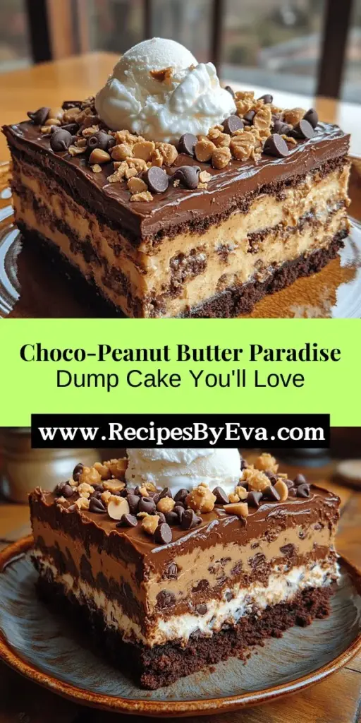 Discover the mouthwatering delight of the Choco-Peanut Butter Paradise Dump Cake! This easy, one-pan dessert combines rich chocolate and creamy peanut butter for a deliciously satisfying treat. Perfect for any occasion, its simple preparation makes it ideal for novice bakers and seasoned pros alike. With a moist chocolate base and swirls of luscious peanut butter, this cake will impress at parties or family gatherings. Treat yourself and your loved ones to this decadent indulgence today!