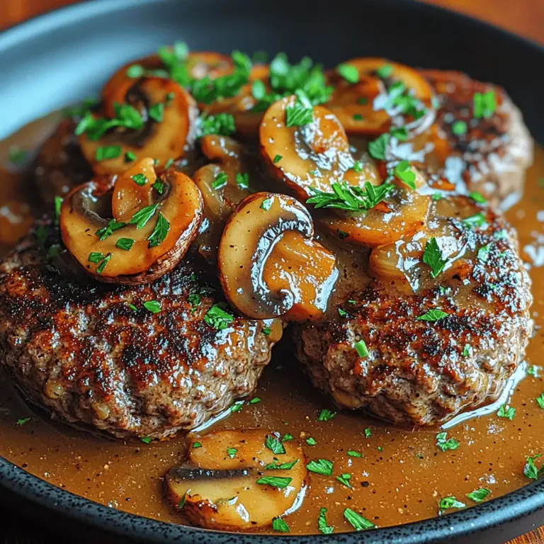 There's something undeniably comforting about a plate of Hamburger Steaks with Mushroom Gravy. This dish embodies the essence of home cooking, merging the savory goodness of juicy ground beef patties with the rich, earthy flavors of a luscious mushroom gravy. Ideal for family dinners or quick weeknight meals, this recipe stands out for its simplicity while delivering a hearty meal that satisfies even the most discerning appetites.