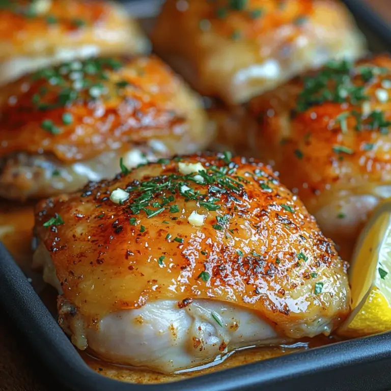 If you’re looking for a dish that combines rich flavors and a comforting aroma, look no further than succulent baked garlic butter chicken thighs. This dish has gained popularity among home cooks for its simplicity, bold taste, and the delightful juiciness that only chicken thighs can provide. Whether you’re preparing a weeknight dinner for your family or hosting a gathering with friends, this recipe is sure to impress. The blend of garlic and butter creates a luxurious sauce that not only enhances the chicken but can also be used to drizzle over side dishes, making it a versatile addition to your culinary repertoire.