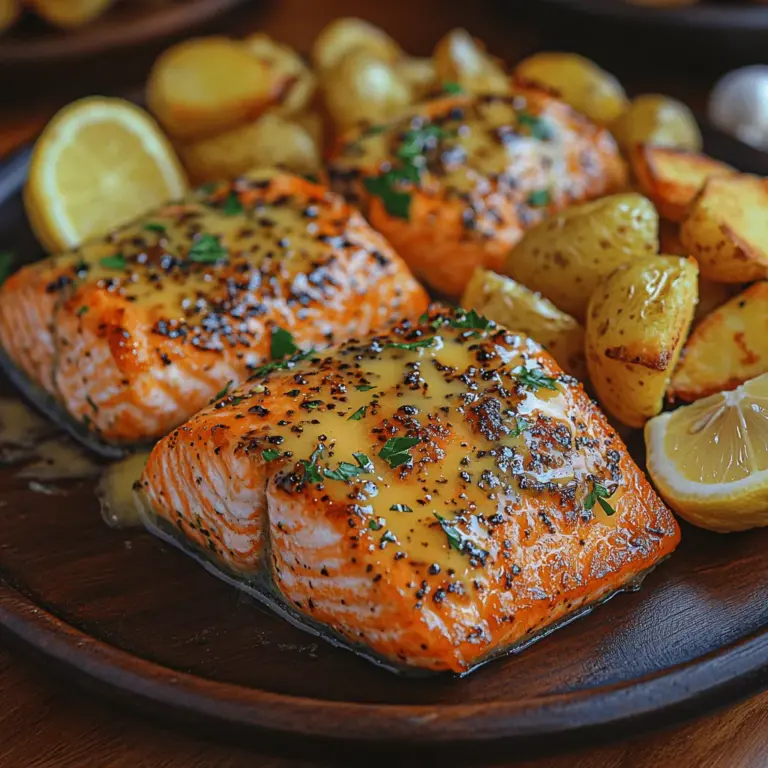 If you're on the hunt for a deliciously satisfying meal that combines vibrant flavors with healthful benefits, look no further than Zesty Lemon Garlic Butter Salmon with Crispy Potatoes. This dish offers an irresistible blend of zesty lemon, rich garlic butter, and perfectly crispy potatoes, making it an ideal choice for both weeknight dinners and special occasions. The bright acidity of the lemon cuts through the buttery richness, while the garlic adds a fragrant depth that elevates the salmon to new culinary heights. Paired with golden, crispy potatoes, this meal is as pleasing to the palate as it is to the eye.