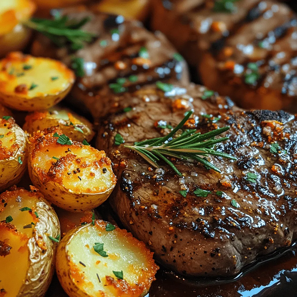 If you're looking to elevate your dinner game, few dishes can compete with the mouthwatering allure of Sizzling Garlic Butter Steak and Crispy Potatoes. This sumptuous recipe features tender, juicy ribeye steaks slathered in rich, aromatic garlic butter, paired perfectly with golden, crispy potatoes that add a delightful crunch to each bite. The combination of flavors is nothing short of spectacular, showcasing the savory, umami richness of the steak harmoniously balanced with the buttery, garlicky notes that make every forkful a delight.