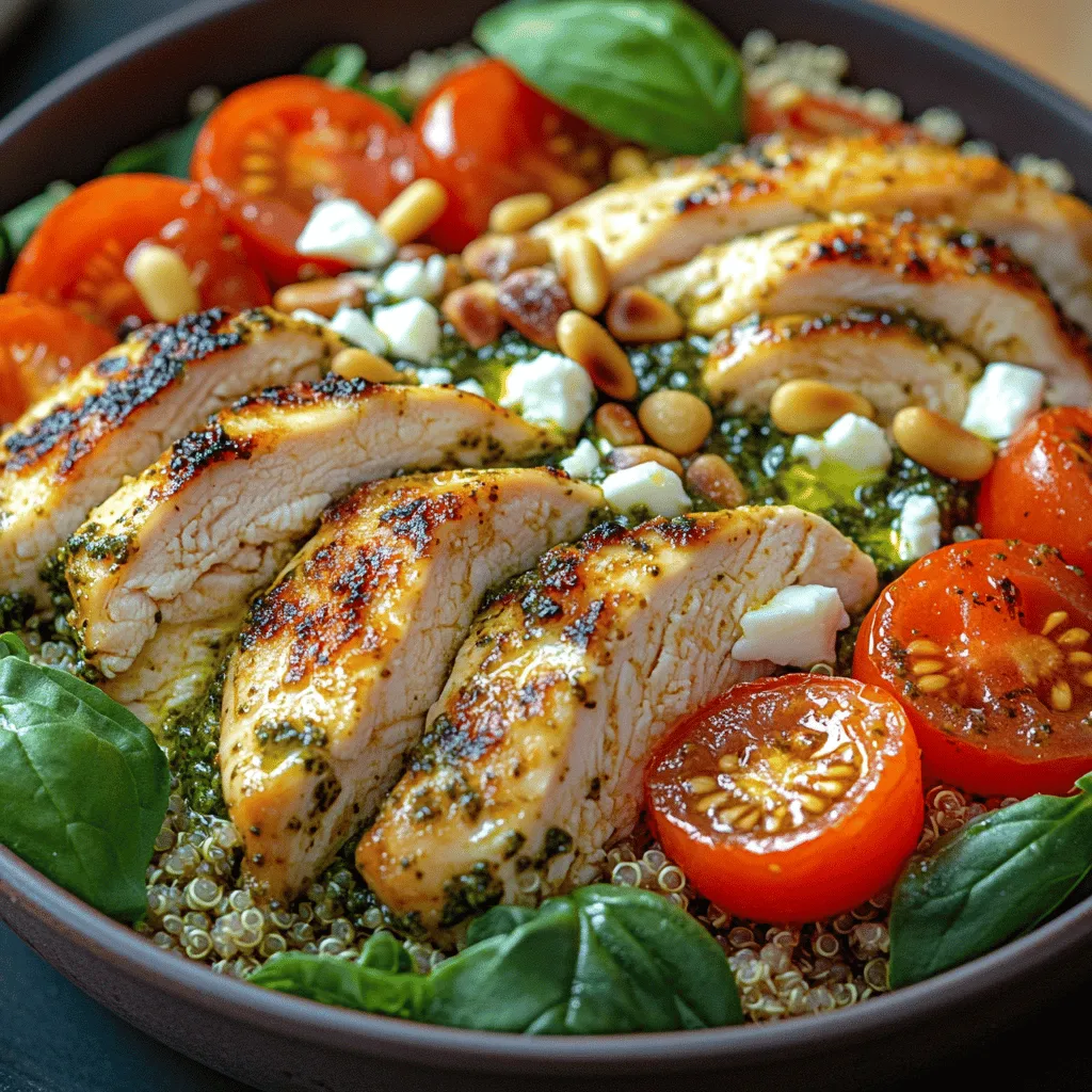Quinoa bowls have surged in popularity as a versatile and nutritious meal option, perfectly suited for anyone seeking a balanced diet without sacrificing flavor. These bowls typically combine wholesome grains, protein sources, vibrant vegetables, and delectable dressings, making them a favorite among health-conscious eaters and meal preppers alike. One standout creation in this realm is the Chicken Pesto Quinoa Bowl, which marries the wholesome goodness of quinoa with succulent chicken, fresh vegetables, and the vibrant flavor of pesto.