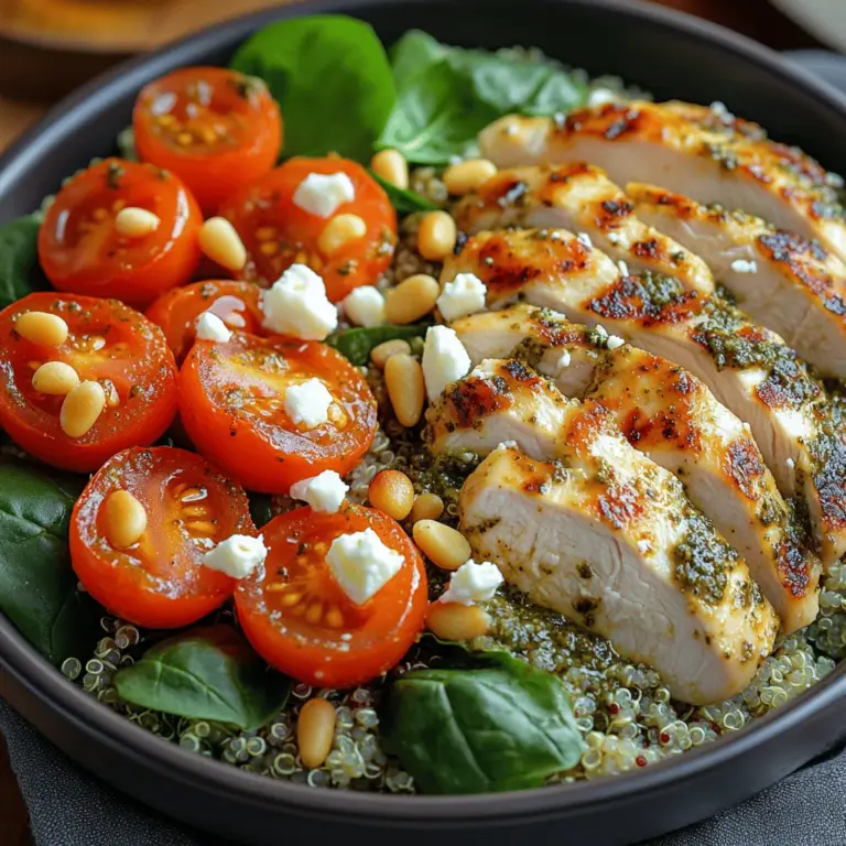 Quinoa bowls have surged in popularity as a versatile and nutritious meal option, perfectly suited for anyone seeking a balanced diet without sacrificing flavor. These bowls typically combine wholesome grains, protein sources, vibrant vegetables, and delectable dressings, making them a favorite among health-conscious eaters and meal preppers alike. One standout creation in this realm is the Chicken Pesto Quinoa Bowl, which marries the wholesome goodness of quinoa with succulent chicken, fresh vegetables, and the vibrant flavor of pesto.
