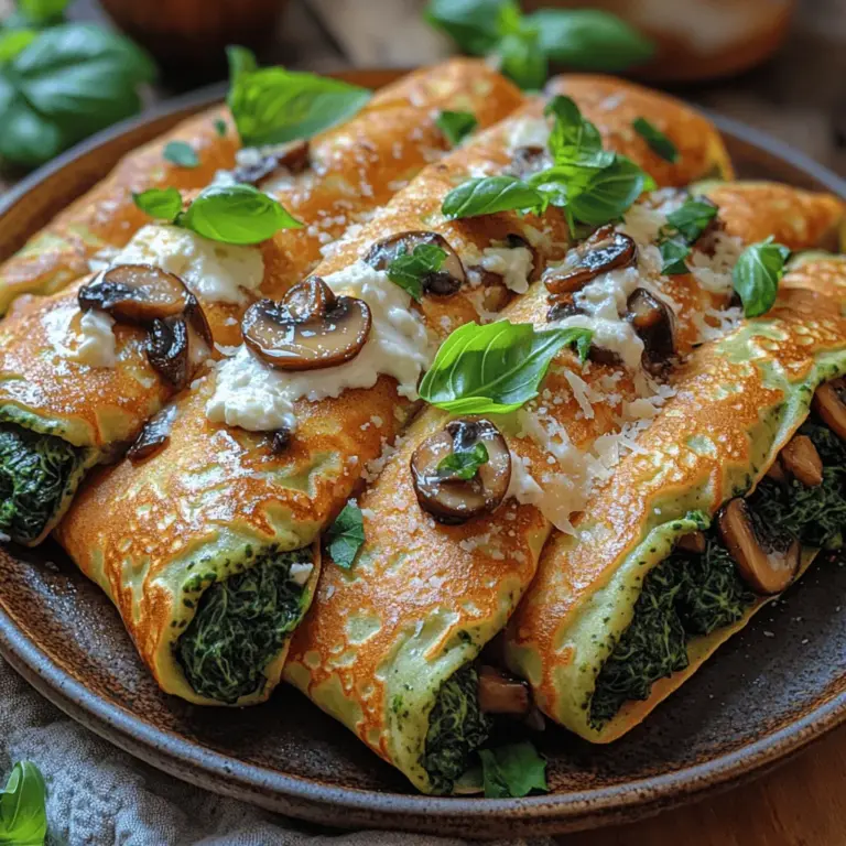 If you’re looking to impress your guests or simply treat yourself to a delightful meal, Spinach & Mushroom Delight Crepes are an irresistible choice. This dish beautifully marries the earthy flavors of sautéed mushrooms with the fresh, vibrant taste of spinach, all wrapped in a delicate, thin crepe. Not only are these crepes visually appealing, but they also pack a nutritional punch, making them a perfect option for a light lunch, brunch, or even a cozy dinner.
