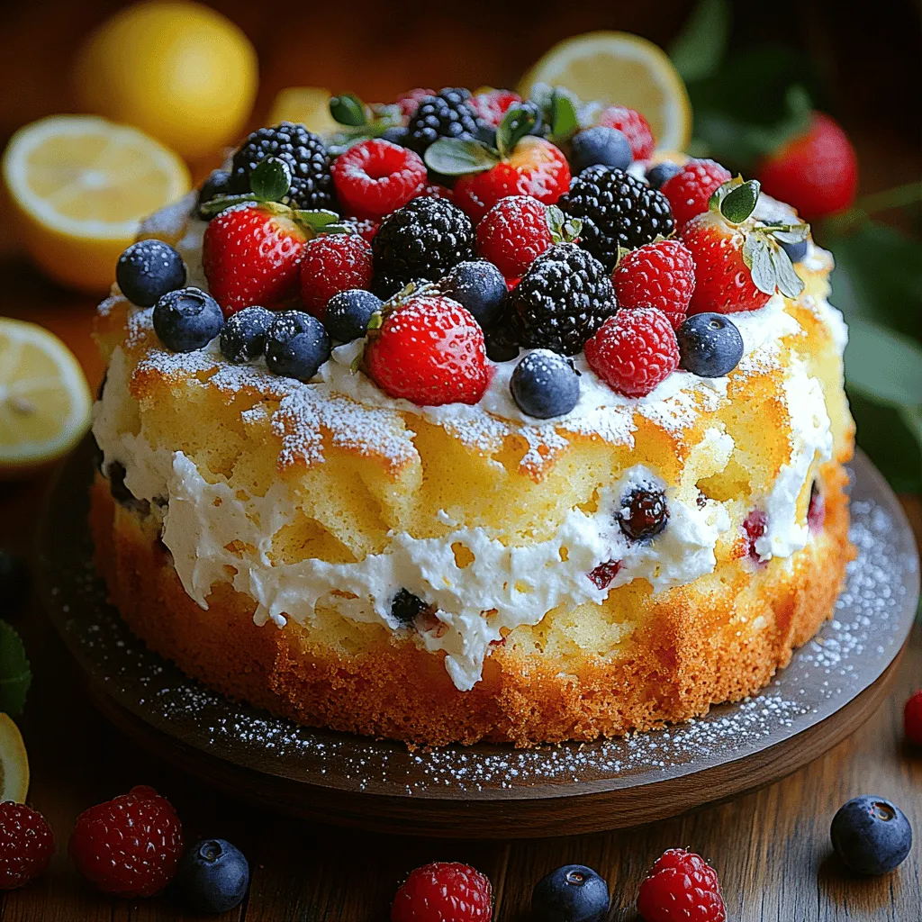 The Lemon Berry Bliss Angel Food Cake is a delightful and airy dessert that combines the zesty brightness of lemon with the sweetness of mixed berries. This light and fluffy cake is perfect for any occasion, from summer gatherings to holiday celebrations. Its visually appealing layers, adorned with fresh berries and a drizzle of citrus glaze, make it a showstopper on any dessert table. Not only does it offer a refreshing taste that can be enjoyed year-round, but it also embodies a nostalgic connection to simpler times, when desserts were meant to be light and satisfying rather than heavy and overly sweet.