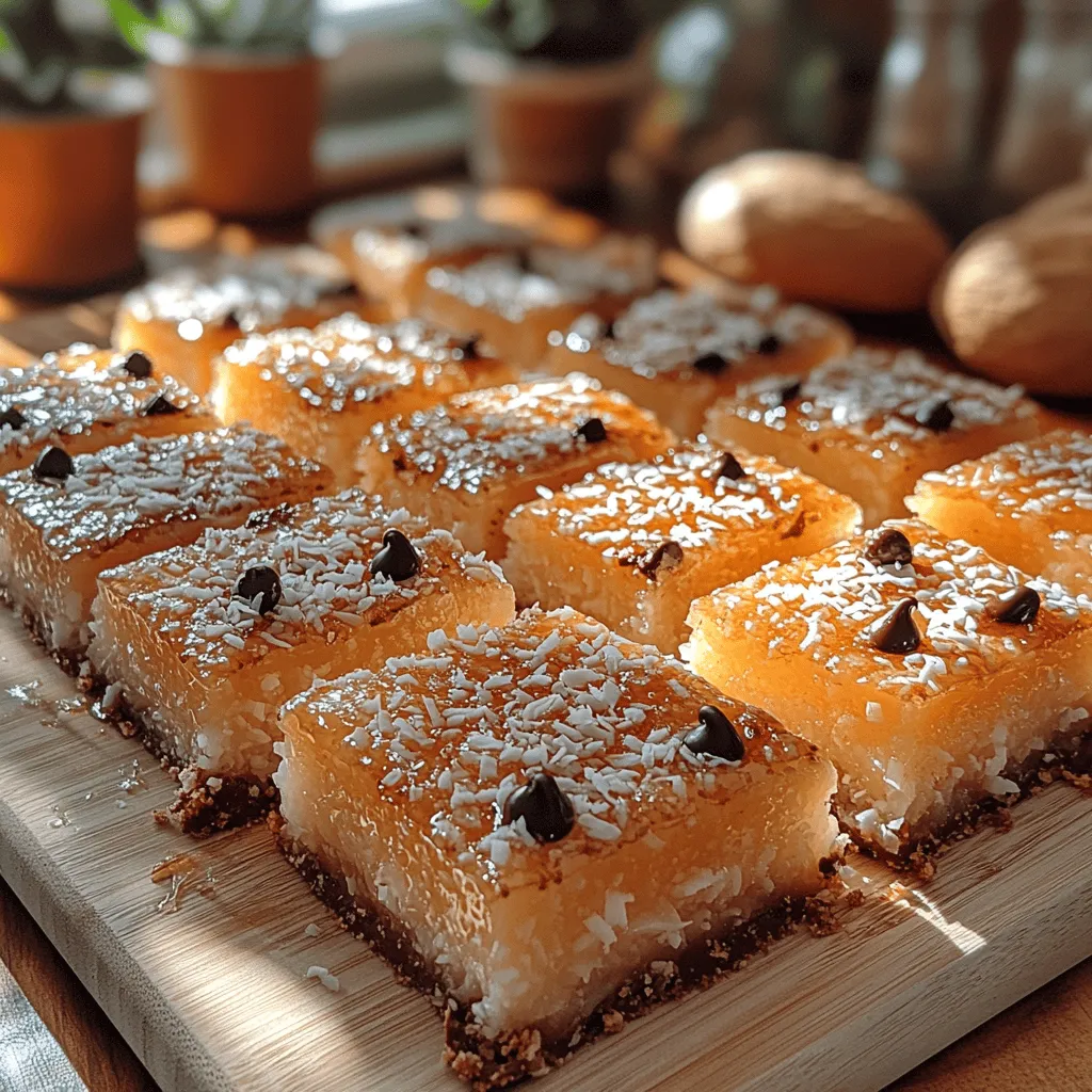 Welcome to the delightful world of Tropical Bliss Chewy Coconut Bars, a treat that will transport you straight to a sun-kissed beach with every bite. These bars are a perfect blend of chewy, sweet, and nutty flavors that highlight the versatility of coconut in desserts. Whether you're looking for a quick snack, a healthy dessert option, or a sweet addition to your next gathering, these coconut bars are sure to impress.