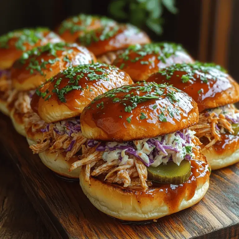 Smoky Sweet BBQ Pulled Chicken Sliders are the quintessential comfort food that brings warmth and joy to any occasion. Whether you’re hosting a lively gathering, cheering on your favorite team during game day, or enjoying a cozy family dinner, these sliders are sure to impress. At the heart of this dish lies tender, slow-cooked chicken infused with a robust smoky BBQ sauce, complemented by a refreshing coleslaw that adds a delightful crunch.