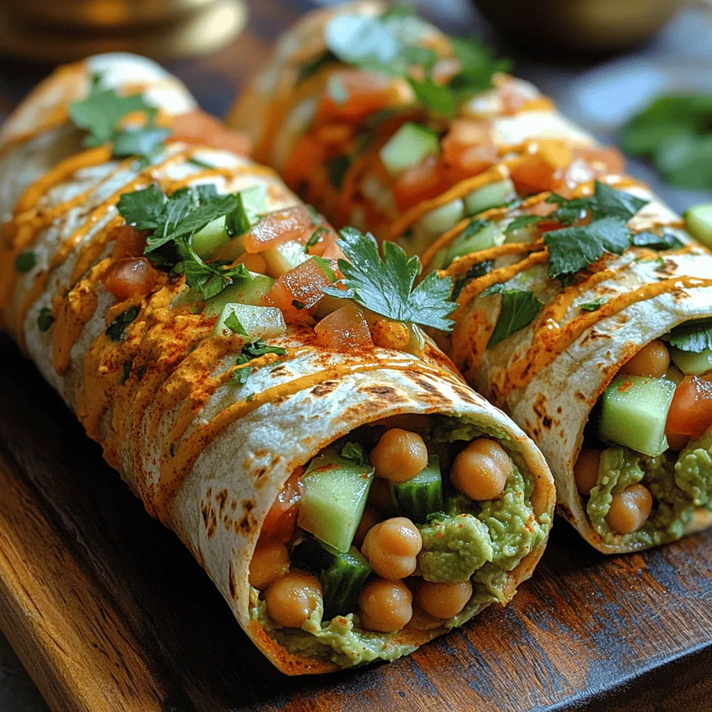In recent years, plant-based meals have surged in popularity, driven by a growing awareness of health, sustainability, and culinary creativity. More individuals are seeking delicious, nutrient-packed options that not only satisfy their taste buds but also align with their lifestyle choices. Among the myriad of plant-based dishes, <strong>Creamy Chickpea Avocado Bliss Wraps</strong> stand out as a wholesome and flavorful choice that is both easy to prepare and incredibly versatile.” /></p>
</p>
<h3>Visual Description of Layering Ingredients for a Balanced Wrap</h3>
</p>
<p>Creating a delicious and visually appealing wrap begins with the careful layering of ingredients. Start with a large, soft tortilla or wrap of your choice as the base. Next, spread a generous amount of the creamy chickpea avocado mixture, ensuring it covers the wrap evenly. This mixture serves as the flavorful core, providing a rich and satisfying foundation.</p>
</p>
<p>Once you have your chickpea and avocado spread in place, it’s time to add in some crunch and freshness. Layer in a handful of fresh greens such as spinach, arugula, or romaine lettuce. These leafy greens not only add texture but also contribute essential vitamins and minerals to your meal.</p>
</p>
<p>Follow up with a sprinkle of diced tomatoes for a burst of juiciness and color. If you want to add a little zest, consider some thinly sliced cucumber or shredded carrots for an extra crunch. Finally, finish your wrap with a light drizzle of your choice of dressing or sauce—this could be a tangy tahini dressing or a zesty lime vinaigrette—before carefully rolling it up. The combination of creamy, crunchy, and zesty elements creates a delightful balance that makes each bite exciting.</p>
</p>
<h3>Suggestions for Customizing with Additional Toppings</h3>
</p>
<p>One of the best aspects of wraps is their versatility. Customizing your Creamy Chickpea Avocado Bliss Wraps can elevate the flavor profile and appeal to various dietary preferences. Here are some ideas for additional toppings:</p>
</p>
<p>– <strong>Fresh Herbs</strong>: Add a handful of chopped cilantro, basil, or parsley for a burst of freshness and flavor.</p>
<p>– <strong>Spices</strong>: Sprinkle some smoked paprika, cumin, or chili flakes for an extra kick of flavor.</p>
<p>– <strong>Cheese</strong>: For those who enjoy dairy, crumbled feta or shredded cheese can add a savory dimension.</p>
<p>– <strong>Protein Boost</strong>: Include grilled chicken, tempeh, or even roasted chickpeas for additional protein.</p>
<p>– <strong>Avocado</strong>: Slices of fresh avocado can enhance the creaminess and richness of the wrap.</p>
<p>– <strong>Pickles or Jalapeños</strong>: For those who enjoy a tangy or spicy flavor, sliced pickles or jalapeños can add an excellent contrast.</p>
</p>
<p>The possibilities are endless, allowing you to tailor each wrap to your personal taste preferences and dietary needs, ensuring that each meal is unique and delightful.</p>
</p>
<h3>The Art of Wrapping</h3>
</p>
<h4>Techniques for Perfectly Rolled Wraps</h4>
</p>
<p>Folding wraps might seem straightforward, but mastering the art of wrapping ensures a perfect bite every time. To start, lay your filled wrap in front of you with the filling spread evenly along the center. This positioning allows for easy folding.</p>
</p>
<p>1. <strong>Fold the Sides</strong>: Begin by folding the left and right sides of the wrap towards the center, covering the filling partially. This step creates a barrier that helps keep the contents from spilling out.</p>
</p>
<p>2. <strong>Roll from the Bottom</strong>: Next, starting at the bottom (the edge closest to you), carefully lift the wrap and roll it tightly over the filling. Ensure that you are tucking in the sides as you roll to maintain the compactness of the wrap.</p>
</p>
<p>3. <strong>Seal the Ends</strong>: Once you reach the top, gently press the wrap to seal it. If you feel it might unravel, use a toothpick to secure it or wrap it in parchment paper to hold its shape.</p>
</p>
<h4>Step-by-Step Guide on Folding Techniques to Prevent Spills</h4>
</p>
<p>To prevent any filling from slipping out, it’s vital to ensure the wrap is tightly packed. Here’s a detailed guide:</p>
</p>
<p>– <strong>Don’t Overfill</strong>: While it can be tempting to add a lot of filling, overstuffing your wrap can lead to spills. Aim for a balanced amount; this will allow you to fold and roll with ease.</p>
<p>– <strong>Use a Damp Cloth</strong>: If your wraps are dry, consider wrapping them in a damp cloth before filling. This adds moisture, making them easier to roll without cracking.</p>
<p>– <strong>Practice Makes Perfect</strong>: The more you wrap, the better you’ll get at it. Don’t hesitate to practice with leftover ingredients until you feel confident.</p>
</p>
<h3>Serving Suggestions</h3>
</p>
<p>Presentation can make a significant difference in how your wraps are perceived, especially when serving at gatherings or meal prep. Here are some tips for serving:</p>
</p>
<p>– <strong>Cut in Half</strong>: After rolling, cut the wraps in half diagonally to reveal the colorful fillings. This not only makes for a beautiful presentation but also allows guests to see the vibrant layers inside.</p>
<p>– <strong>Serve with Dips</strong>: Consider serving your wraps with a side of hummus, salsa, or a yogurt-based dip. These additions enhance the eating experience and provide extra flavor.</p>
<p>– <strong>Garnish</strong>: A sprinkle of microgreens or fresh herbs on top adds a touch of elegance. You can even lay the cut wraps on a platter decorated with sliced vegetables or fruits for a stunning visual effect.</p>
</p>
<h3>Nutritional Information and Benefits</h3>
</p>
<h4>Caloric Breakdown and Serving Size</h4>
</p>
<p>Each Creamy Chickpea Avocado Bliss Wrap is not only delicious but also nutritious. The typical serving size is one wrap, which contains approximately:</p>
</p>
<p>– <strong>Calories</strong>: 350-400, depending on the specific ingredients and toppings used</p>
<p>– <strong>Protein</strong>: 12-15 grams from chickpeas and any added proteins</p>
<p>– <strong>Fiber</strong>: 10-12 grams, thanks to the chickpeas and vegetables</p>
<p>– <strong>Healthy Fats</strong>: 15-20 grams primarily from avocado</p>
</p>
<p>This wholesome meal is satisfying while being lower in calories than many traditional wraps, making it an excellent choice for lunch or a light dinner.</p>
</p>
<h4>Nutritional Benefits of the Ingredients Used</h4>
</p>
<p>The ingredients in the Creamy Chickpea Avocado Wrap provide a multitude of health benefits:</p>
</p>
<p>– <strong>Chickpeas</strong>: Rich in protein and fiber, chickpeas help maintain fullness and support digestive health.</p>
<p>– <strong>Avocado</strong>: Packed with healthy fats and nutrients, avocados are known to improve heart health and provide essential vitamins.</p>
<p>– <strong>Fresh Vegetables</strong>: The greens and other veggies contribute vital nutrients, vitamins, and antioxidants that play a key role in overall health.</p>
<p>– <strong>Whole Grains</strong>: If using whole grain wraps or tortillas, you also get the added benefit of complex carbohydrates, which provide sustained energy.</p>
</p>
<h3>Health Benefits of Plant-Based Eating</h3>
</p>
<p>Incorporating more plant-based meals like the Creamy Chickpea Avocado Bliss Wrap into your diet can lead to numerous health advantages:</p>
</p>
<p>– <strong>Weight Management</strong>: Plant-based diets are often lower in calories and fat, making it easier to maintain a healthy weight.</p>
<p>– <strong>Heart Health</strong>: Many plant foods are rich in heart-healthy compounds that help reduce cholesterol and lower blood pressure.</p>
<p>– <strong>Reduced Risk of Chronic Diseases</strong>: A diet rich in fruits, vegetables, whole grains, and legumes has been linked to a lower risk of conditions such as diabetes, heart disease, and certain cancers.</p>
<p>– <strong>Environmental Benefits</strong>: Eating plant-based meals can also contribute to environmental sustainability by reducing your carbon footprint.</p>
</p>
<h3>Storage and Meal Prep Ideas</h3>
</p>
<h4>How to Store Wraps for Freshness</h4>
</p>
<p>To keep your wraps fresh and flavorful, follow these storage tips:</p>
</p>
<p>– <strong>Refrigeration</strong>: If you’re not consuming the wraps immediately, wrap them tightly in plastic wrap or foil and store them in the refrigerator. They can typically last for up to 3 days.</p>
<p>– <strong>Avoiding Sogginess</strong>: To prevent the ingredients from making the wrap soggy, store the filling and the wraps separately if possible. Assemble them just before eating.</p>
</p>
<h4>Tips for Wrapping for Meal Prep and On-the-Go Lunches</h4>
</p>
<p>For those who enjoy meal prepping, consider these tips:</p>
</p>
<p>– <strong>Batch Preparation</strong>: Prepare a large batch of the chickpea avocado filling and store it in an airtight container. This makes it easy to whip up wraps quickly throughout the week.</p>
<p>– <strong>Use Parchment Paper</strong>: Wrap individual wraps in parchment paper for easy transport. This method not only keeps them fresh but also makes them easy to grab on busy days.</p>
<p>– <strong>Customize Ahead of Time</strong>: If making multiple wraps, customize each one with different toppings to keep your meals exciting throughout the week.</p>
</p>
<h4>Variations for Leftover Wraps</h4>
</p>
<p>If you have leftover ingredients after making wraps, get creative:</p>
</p>
<p>– <strong>Chickpea Salad</strong>: Turn leftover chickpea filling into a salad by adding diced cucumbers, tomatoes, and a squeeze of lemon juice.</p>
<p>– <strong>Stuffed Peppers</strong>: Use leftover filling to stuff bell peppers for a nutritious baked dish.</p>
<p>– <strong>Grain Bowl</strong>: Combine any leftover ingredients with quinoa or brown rice for a hearty grain bowl.</p>
</p>
<h3>Conclusion</h3>
</p>
<p>Creamy Chickpea Avocado Bliss Wraps are not just a meal; they are a celebration of flavors, textures, and health benefits. Bursting with nutrients, these wraps offer a satisfying and delicious way to enjoy plant-based eating. They are easy to customize, making them a perfect option for any occasion, whether it’s a casual lunch or a fancy dinner party.</p>
</p>
<p>We encourage you to experiment with different flavors and ingredient variations to suit your taste and nutritional needs. The beauty of these wraps lies in their versatility; each time you make them, you can create something new and exciting while enjoying the ease of preparing plant-based meals at home. Embrace the simplicity and deliciousness of the Creamy Chickpea Avocado Bliss Wraps, and let them play a vital role in your healthy lifestyle.</p>
</div>