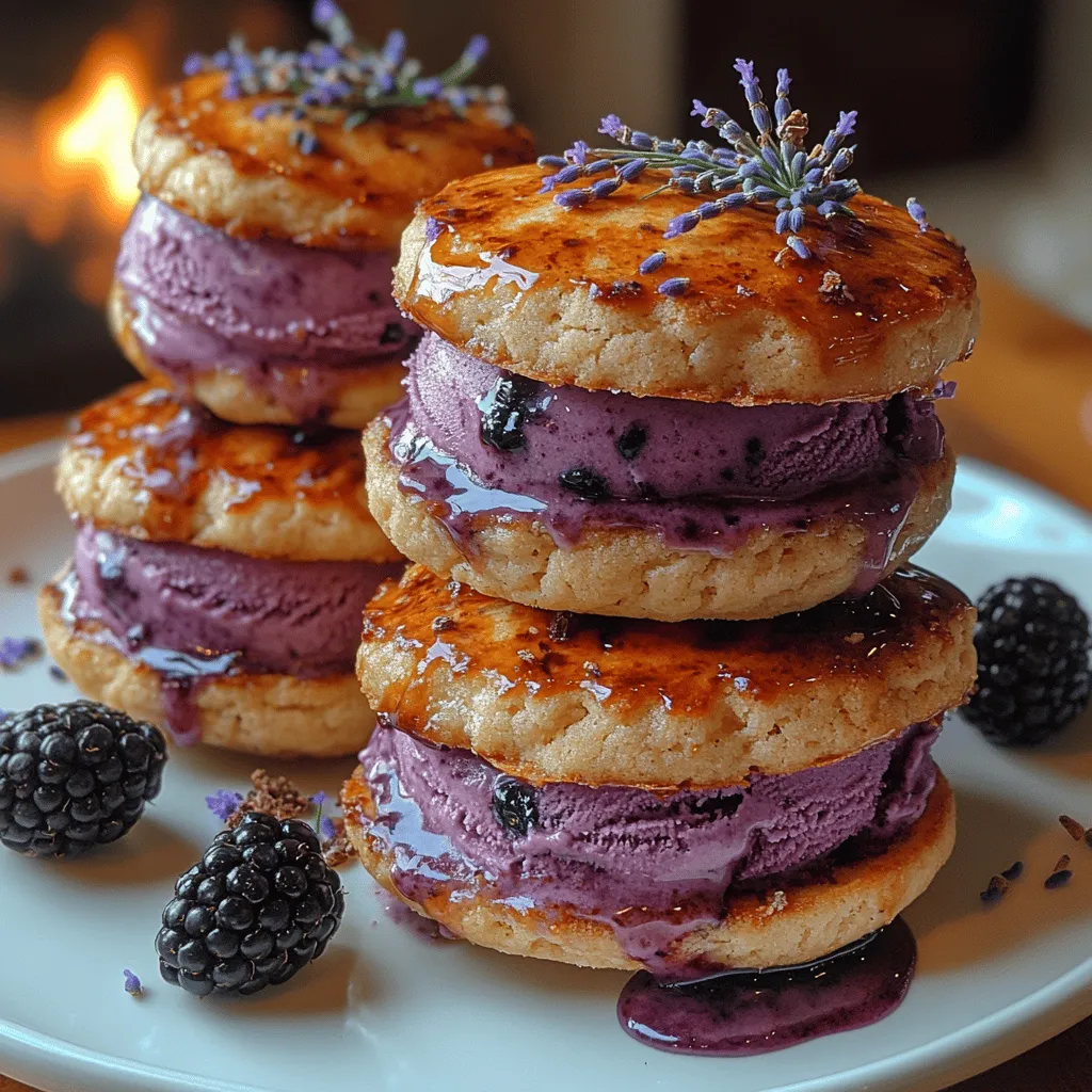 As the temperature rises and summer approaches, the craving for refreshing desserts grows stronger. One delightful way to cool off is with a sweet indulgence that combines the best of both worlds: <strong>Blackberry Lavender Ice Cream Sandwiches</strong>. These treats marry the sweet-tartness of ripe blackberries with the aromatic floral notes of culinary lavender, resulting in a unique dessert experience. Homemade ice cream sandwiches not only evoke nostalgia but also allow for creativity in the kitchen, making them the perfect project for warm days and gatherings with family and friends.” /></p>
</p>
<h3>Importance of Chilling the Dough for Optimal Texture</h3>
</p>
<p>Chilling the dough is a crucial step in creating the perfect cookies for your blackberry lavender ice cream sandwiches. When you chill the dough, it firms up, allowing the cookies to maintain their shape while baking. This not only helps in achieving a chewy texture but also prevents the cookies from spreading too much in the oven, resulting in a thicker, more satisfying bite.</p>
</p>
<p>As a general rule, aim to chill the dough for at least 30 minutes. If time allows, chilling it for a few hours or even overnight can further enhance the flavors as the ingredients meld together. This is especially true for recipes that incorporate flavors like lavender, where a longer resting period can help intensify the floral notes.</p>
</p>
<h3>Baking the Cookies</h3>
</p>
<p>Once your dough has chilled adequately, it’s time to bake those cookies. Preheat your oven to 350°F (175°C). Line a baking sheet with parchment paper or a silicone baking mat to ensure easy removal of the cookies after baking.</p>
</p>
<h4>Techniques for Achieving Perfectly Baked Cookies</h4>
</p>
<p>1. <strong>Portioning the Dough</strong>: Use a cookie scoop or tablespoon to portion out the dough. Keeping each ball uniform in size ensures even baking and a consistent look for your sandwiches.</p>
</p>
<p>2. <strong>Spacing</strong>: Place the dough balls on the prepared baking sheet about 2 inches apart. This allows room for spreading while baking.</p>
</p>
<p>3. <strong>Pressing Down</strong>: For a slightly flatter cookie that will hold the ice cream better, gently press down on each dough ball before placing it in the oven.</p>
</p>
<h4>Tips on Monitoring Baking Time for the Best Results</h4>
</p>
<p>Baking times can vary based on your oven and the size of your cookies, so keep a close eye on them. Typically, cookies will need about 10-12 minutes in the oven. They are done when the edges are golden brown, and the centers still look slightly underbaked. They will continue to firm up as they cool on the baking sheet.</p>
</p>
<p>For an added tip, rotate the baking sheet halfway through the baking time to ensure even cooking. Once baked, let the cookies cool on the sheet for about 5 minutes before transferring them to a wire rack to cool completely.</p>
</p>
<h3>Preparing the Blackberry Lavender Ice Cream</h3>
</p>
<p>While your cookies are cooling, you can start preparing the blackberry lavender ice cream. This step is essential for creating a refreshing and flavorful filling for your cookies.</p>
</p>
<h4>Step-by-Step Instructions for Making the Ice Cream Base</h4>
</p>
<p>1. <strong>Ingredients</strong>: Gather your ingredients: fresh blackberries, heavy cream, whole milk, sugar, lavender buds, and a pinch of salt.</p>
</p>
<p>2. <strong>Blend the Blackberries</strong>: In a blender, puree the blackberries until smooth. Strain through a fine-mesh sieve to remove the seeds, yielding a silky blackberry puree.</p>
</p>
<p>3. <strong>Heat the Cream and Milk</strong>: In a medium saucepan over medium heat, combine the heavy cream, whole milk, sugar, and lavender buds. Stir occasionally until the mixture is warm and the sugar dissolves, but do not let it boil.</p>
</p>
<p>4. <strong>Steep the Mixture</strong>: Once heated, remove the saucepan from the heat. Let the lavender steep in the cream mixture for about 15-20 minutes. This step is crucial as it allows the lavender flavor to infuse into the cream, enhancing the overall taste of your ice cream.</p>
</p>
<p>5. <strong>Combine with Blackberry Puree</strong>: After steeping, strain the mixture through a sieve to remove the lavender buds. Combine the strained mixture with the blackberry puree, mixing well.</p>
</p>
<p>6. <strong>Chill the Mixture</strong>: Refrigerate the combined mixture for at least 2 hours, or until it is completely chilled.</p>
</p>
<h4>Churning Process and Achieving the Right Consistency</h4>
</p>
<p>Once chilled, pour the mixture into an ice cream maker. Churn according to the manufacturer’s instructions until it reaches a soft-serve consistency. This process usually takes about 20-25 minutes.</p>
</p>
<p>If you don’t have an ice cream maker, you can place the mixture in a shallow dish in the freezer. Stir every 30 minutes until it reaches the desired texture, which may take about 3-4 hours.</p>
</p>
<h3>Assembling the Ice Cream Sandwiches</h3>
</p>
<p>Now that you have your cookies and ice cream ready, it’s time to assemble the sandwiches. This step is not only about combining flavors but also about presentation.</p>
</p>
<h4>Tips for Scooping and Assembling the Sandwiches for Even Distribution</h4>
</p>
<p>1. <strong>Scooping Ice Cream</strong>: Use a cookie scoop to portion out the blackberry lavender ice cream. This ensures that each sandwich has an equal amount of ice cream, making them uniform in size.</p>
</p>
<p>2. <strong>Assembly</strong>: Take one cookie and place a scoop of ice cream on the flat side. Top it with another cookie, pressing down gently to create a sandwich.</p>
</p>
<p>3. <strong>Garnishing</strong>: For an elegant touch, consider garnishing the edges of the ice cream with additional crushed blackberries or a sprinkle of dried lavender. This not only enhances the visual appeal but also adds a little extra flavor.</p>
</p>
<h3>Storage and Serving Suggestions</h3>
</p>
<p>To maintain the freshness of your blackberry lavender ice cream sandwiches, proper storage is key.</p>
</p>
<p>1. <strong>Storage</strong>: Place assembled sandwiches in an airtight container with parchment paper between layers to prevent sticking. They can be stored in the freezer for up to 2 weeks, but they are best enjoyed within the first week for optimal texture and flavor.</p>
</p>
<p>2. <strong>Creative Serving Options</strong>: For gatherings or parties, serve the sandwiches on a beautiful platter with fresh blackberries and sprigs of lavender for decoration. You could also create a dessert bar where guests can assemble their own ice cream sandwiches using various cookies and ice cream flavors.</p>
</p>
<h3>Nutritional Information</h3>
</p>
<p>Each blackberry lavender ice cream sandwich contains a delightful blend of flavors and textures, but it’s important to enjoy them in moderation.</p>
</p>
<p>– <strong>Nutritional Profile</strong>: On average, each sandwich may provide around 250-300 calories, depending on the size of the cookies and the amount of ice cream used. They will contain healthy fats from the cream, natural sugars from the blackberries, and some carbohydrates from the cookies.</p>
</p>
<p>– <strong>Portion Sizes</strong>: A standard serving of these ice cream sandwiches is one sandwich, which provides a satisfying treat without overindulging. Remember that balance is key in dessert consumption; enjoy these sandwiches as an occasional treat rather than a daily indulgence.</p>
</p>
<h3>Conclusion</h3>
</p>
<p>Making blackberry lavender ice cream sandwiches is not just about creating a dessert; it’s about crafting a delightful experience that can be shared with friends and family. The combination of soft, chewy cookies with a floral and fruity ice cream filling makes for a unique treat that is sure to impress.</p>
</p>
<p>Encourage your inner chef to experiment with different flavors, whether it’s using other fruits or herbs, to create your own signature ice cream sandwiches. The satisfaction of preparing a homemade dessert, coupled with the joy it brings to any occasion, is truly unmatched. So gather your ingredients and get ready to enjoy the sweet taste of summer in every bite!</p>
</div>