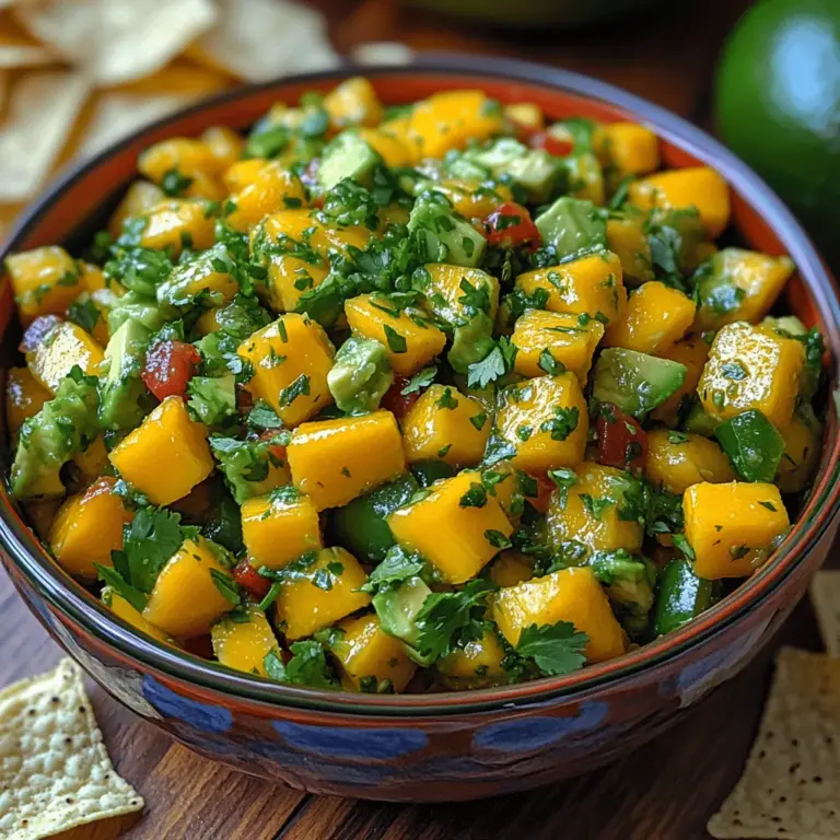 Zesty Mango Avocado Salsa is a vibrant and refreshing dish that brings together the sweet, tropical flavors of ripe mangoes and creamy avocados. This delightful salsa not only serves as a perfect accompaniment to grilled meats and seafood but also stands out as a nutritious snack when paired with tortilla chips. The harmony of flavors and textures makes this salsa a favorite at summer barbecues, picnics, and family gatherings, captivating the taste buds of all who partake.