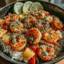 If you're looking for a dish that encapsulates the essence of summer with every bite, then the Tropical Breeze Shrimp & Pineapple Rice Bowls are sure to delight. This vibrant recipe combines succulent shrimp with the sweet juiciness of pineapple, creating a perfect harmony of flavors that transport your taste buds straight to a sun-kissed beach. The colorful presentation of this dish, with its bright greens, yellows, and pinks, not only makes it a feast for the palate but also for the eyes, making it an ideal choice for summer gatherings or a refreshing weeknight dinner.