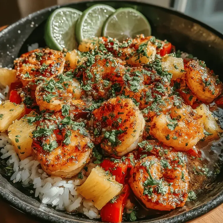 If you're looking for a dish that encapsulates the essence of summer with every bite, then the Tropical Breeze Shrimp & Pineapple Rice Bowls are sure to delight. This vibrant recipe combines succulent shrimp with the sweet juiciness of pineapple, creating a perfect harmony of flavors that transport your taste buds straight to a sun-kissed beach. The colorful presentation of this dish, with its bright greens, yellows, and pinks, not only makes it a feast for the palate but also for the eyes, making it an ideal choice for summer gatherings or a refreshing weeknight dinner.