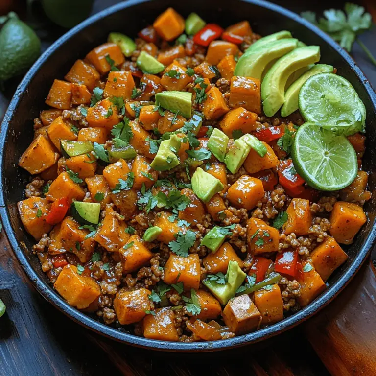 Sweet Potato Turkey Delight is a healthful and flavorful dish that seamlessly marries the natural sweetness of sweet potatoes with the savory, hearty notes of ground turkey and an array of fresh vegetables. This culinary creation not only delivers a delightful taste experience but also serves as a nourishing meal option ideal for busy weeknights when time is of the essence. Whether you are cooking for your family or hosting a small gathering, this dish offers a satisfying blend of flavors and nutrients that everyone will enjoy.