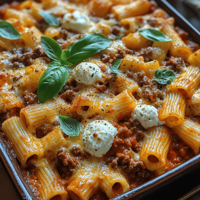 When it comes to comfort food, few dishes can match the warm, cheesy embrace of Cheesy Baked Rigatoni with Hearty Meat Sauce. This dish combines the rich, savory flavors of a robust meat sauce with the creamy goodness of cheese, all enveloped in perfectly baked pasta. It’s a culinary indulgence that not only satisfies the taste buds but also brings families together around the dinner table, making it a beloved favorite in many households.