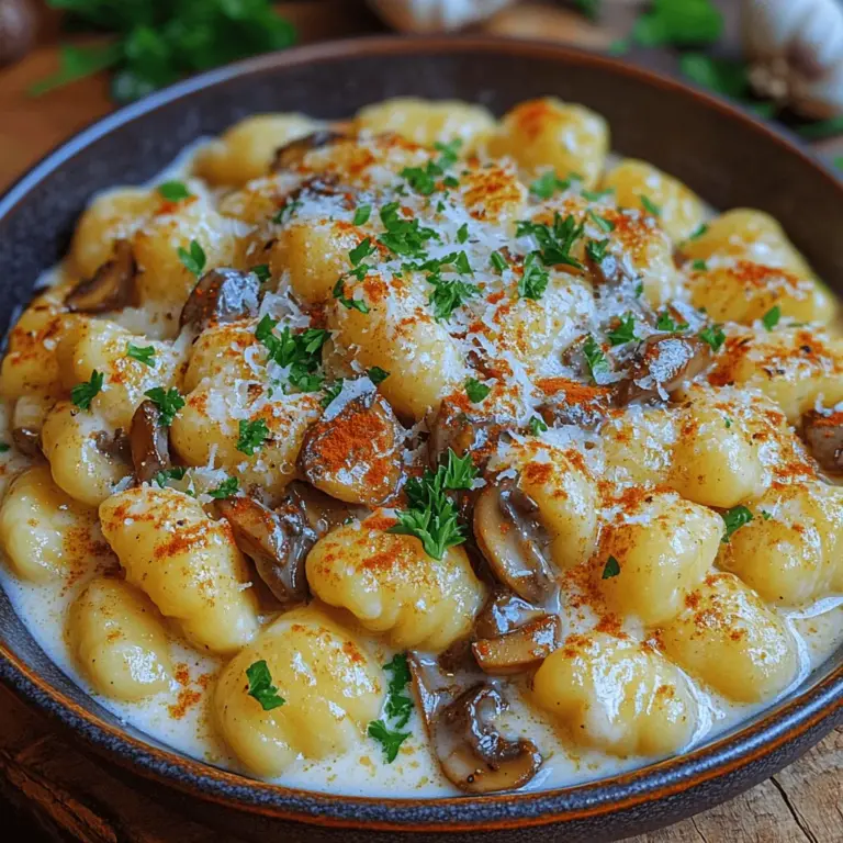 Creamy Mushroom Garlic Gnocchi is a dish that epitomizes comfort food, offering a delightful combination of rich textures and robust flavors. This gourmet meal elevates the humble potato gnocchi to a new level, making it a perfect option for both weeknight dinners and special occasions. The tender, pillowy gnocchi beautifully absorb the creamy sauce, creating a satisfying experience with every bite.