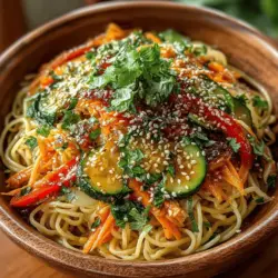Chilled Sesame Noodle Delight is an exquisite dish that embodies the essence of summer dining. Bursting with vibrant colors and fresh flavors, this salad offers a delightful combination of satisfying noodles and crisp vegetables, all drizzled with a rich, nutty sesame dressing. Perfect for warm-weather meals, this dish serves as an ideal choice for lunch, dinner, or even as a refreshing side at gatherings. Not only does it appeal to the senses with its visual presentation, but it is also a powerhouse of nutrition, making it a favorite among health-conscious eaters.