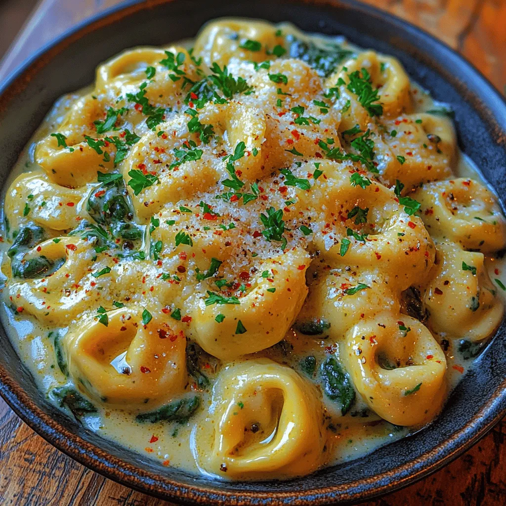 Creamy Garlic Spinach Tortellini is a dish that beautifully combines comfort and sophistication, making it a favorite among pasta lovers. This recipe features tender, cheese-filled tortellini enveloped in a rich, creamy garlic sauce that is both indulgent and satisfying. The addition of fresh spinach not only enhances the dish's flavor but also adds a burst of color and nutritional value. This versatile meal is perfect for various occasions, whether you're preparing a quick weeknight dinner, hosting a gathering with friends, or celebrating a special occasion. Its alluring aroma and creamy texture will have everyone reaching for seconds, making it a surefire hit at your dining table.