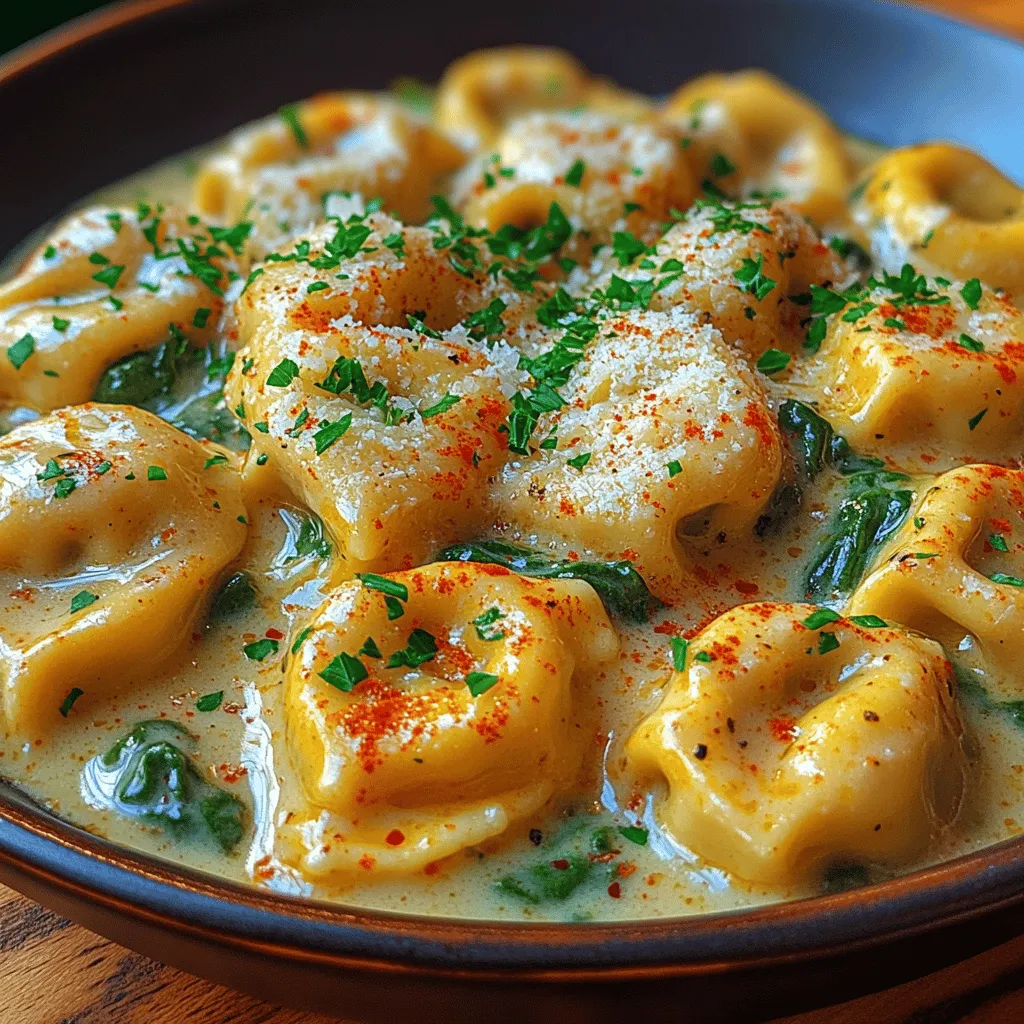 Creamy Garlic Spinach Tortellini is a dish that beautifully combines comfort and sophistication, making it a favorite among pasta lovers. This recipe features tender, cheese-filled tortellini enveloped in a rich, creamy garlic sauce that is both indulgent and satisfying. The addition of fresh spinach not only enhances the dish's flavor but also adds a burst of color and nutritional value. This versatile meal is perfect for various occasions, whether you're preparing a quick weeknight dinner, hosting a gathering with friends, or celebrating a special occasion. Its alluring aroma and creamy texture will have everyone reaching for seconds, making it a surefire hit at your dining table.