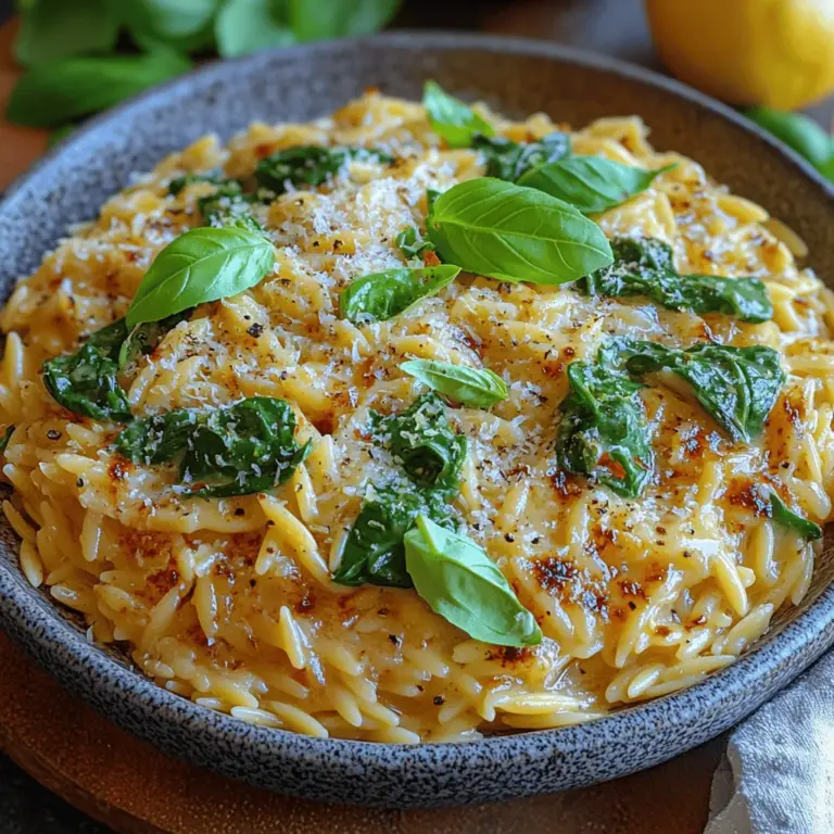 When it comes to quick and satisfying meals, few dishes can compete with Zesty Creamy Lemon Orzo with Spinach. This delightful recipe combines tender orzo pasta, vibrant fresh spinach, and a luscious creamy lemon sauce, creating a medley of flavors that is sure to please any palate. The light, zesty notes of lemon paired with the richness of cream make this dish not just a meal but an experience, perfect for both weeknight dinners and special occasions.