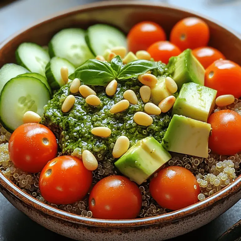 In the realm of nutritious and vibrant dishes, the Bright Basil Pesto Quinoa Salad stands out as a refreshing and energizing option. This salad not only serves as a wholesome meal but also brings a burst of flavor that tantalizes the taste buds, making it a perfect choice for any occasion, from casual family dinners to sophisticated gatherings. The combination of fluffy quinoa, a vibrant pesto dressing, and an array of fresh vegetables creates a symphony of textures and tastes that is equally pleasing to the eye and the palate.