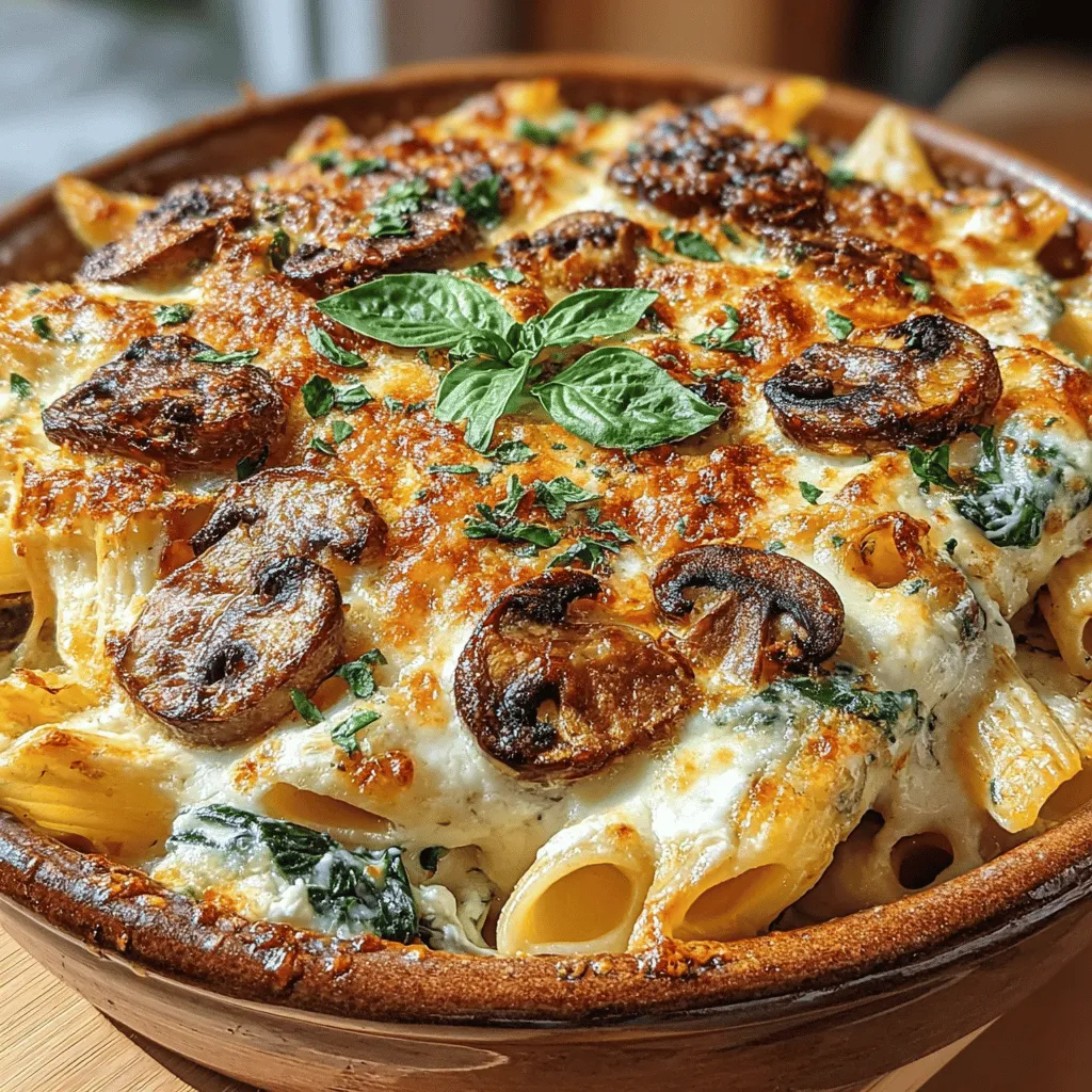 In the realm of comfort food, few dishes evoke the warmth and satisfaction of a hearty pasta bake. Our Cheesy Spinach and Mushroom Pasta Bake is a quintessential representation of this genre, showcasing a mouthwatering combination of flavors and textures that are sure to please the entire family. This recipe is not merely a dish; it is an experience that brings people together around the dinner table, making it a perfect choice for family dinners or a crowd-pleasing addition to potlucks and gatherings.