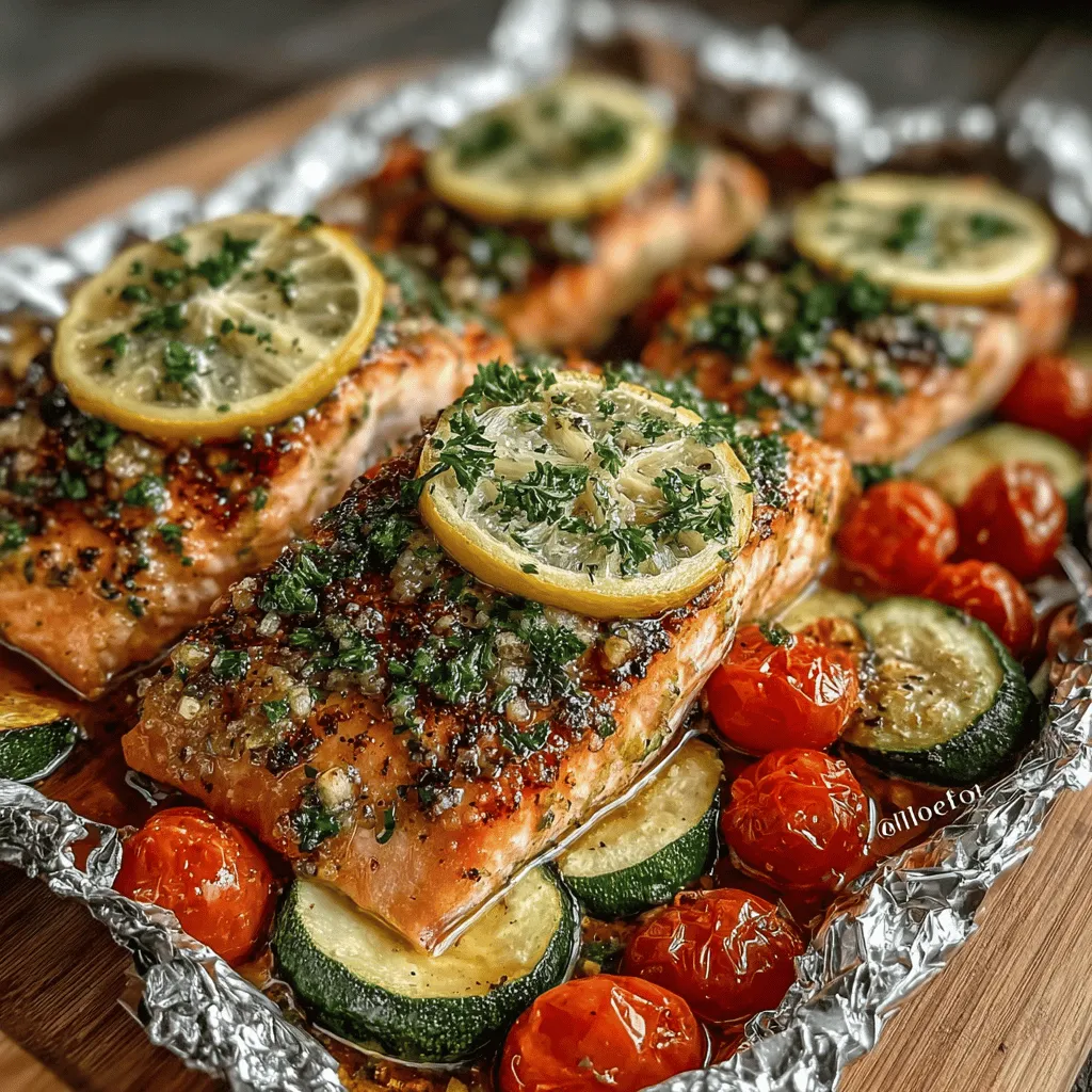 If you're in search of a quick, healthy, and utterly delicious meal, then look no further than Garlic Butter Salmon Foil Packs. This dish combines the rich flavors of salmon with the aromatic goodness of garlic and the zest of fresh lemon, all cooked to perfection in convenient foil packs. Not only is this recipe a flavor explosion, but it's also a fantastic way to enjoy a nutritious meal without spending hours in the kitchen. Ideal for busy weeknights or relaxed weekend dinners, these foil packs allow for easy cooking and cleanup—making it a favorite for families and home cooks alike.