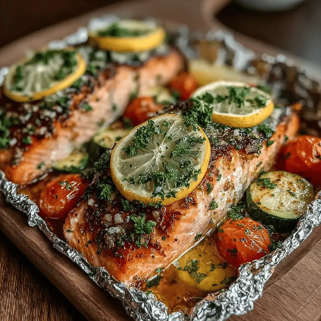 If you're in search of a quick, healthy, and utterly delicious meal, then look no further than Garlic Butter Salmon Foil Packs. This dish combines the rich flavors of salmon with the aromatic goodness of garlic and the zest of fresh lemon, all cooked to perfection in convenient foil packs. Not only is this recipe a flavor explosion, but it's also a fantastic way to enjoy a nutritious meal without spending hours in the kitchen. Ideal for busy weeknights or relaxed weekend dinners, these foil packs allow for easy cooking and cleanup—making it a favorite for families and home cooks alike.