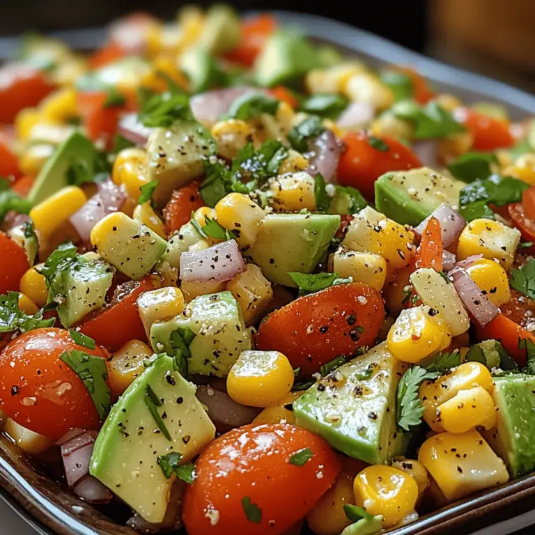 As the summer sun shines brightly, there's nothing quite like a refreshing salad to elevate your gatherings or serve as a light meal. The Sunny Bliss Sweet Corn & Avocado Salad is a delightful medley of vibrant colors and fresh ingredients that not only pleases the palate but also nourishes the body. This salad embodies the essence of summer with its bright yellows and greens, making it a visually appealing dish that is as enjoyable to eat as it is to look at.