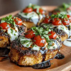 Balsamic Glazed Caprese Chicken is a culinary masterpiece that brilliantly merges the robust flavors of chicken with the fresh, vibrant elements typically found in a traditional Caprese salad. This dish stands out not only for its taste but also for its visual appeal, making it a perfect choice for both casual weeknight dinners and elegant gatherings. The combination of succulent chicken breasts, creamy mozzarella, juicy cherry tomatoes, and fragrant basil is elevated by a sweet and tangy balsamic glaze that adds depth and complexity to every bite.