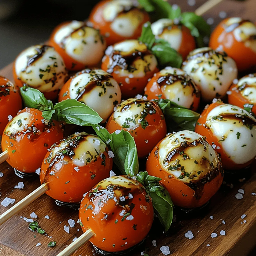 Mini Caprese Bites are a delightful and visually appealing appetizer that encapsulates the essence of the classic Italian Caprese salad. This dish harmoniously combines the freshness of cherry tomatoes, the creamy texture of mozzarella, and the aromatic notes of fresh basil. Not only are these bites a feast for the eyes, but they also deliver a burst of flavor that makes them an ideal choice for various occasions, from casual gatherings to elegant parties. With minimal ingredients and straightforward preparation, Mini Caprese Bites are perfect for both novice cooks looking to impress and seasoned chefs seeking a quick yet sophisticated appetizer.